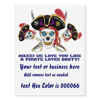 Pirate Very IMPORTANT Read About Design on Bottom Temporary Tattoos