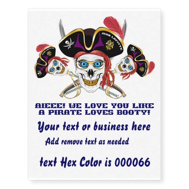 Pirate Very IMPORTANT Read About Design on Bottom Temporary Tattoos (Front)