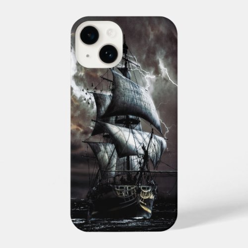  Pirate Vintage Sailing Ship Night Stormy Skies iPhone 14 Case