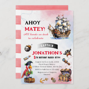 Pirate watercolor Birthday Party Invitation