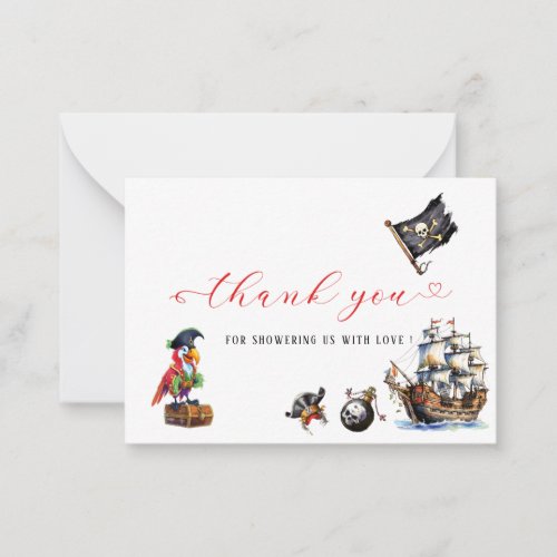 Pirate watercolor birthday party thank you note card