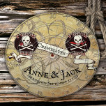 Pirate Wedding Dart Board<br><div class="desc">Avast, ye lubbers! Shiver me timbers! Perfect luggage for your jolly honeymoon in a pirate themed wedding. Featuring a matching Jolly Roger for the Pirate Bride and the Pirate Groom on an ancient parchment background decorated with an octopus around each one.Personalize with the names of the bride and groom and...</div>