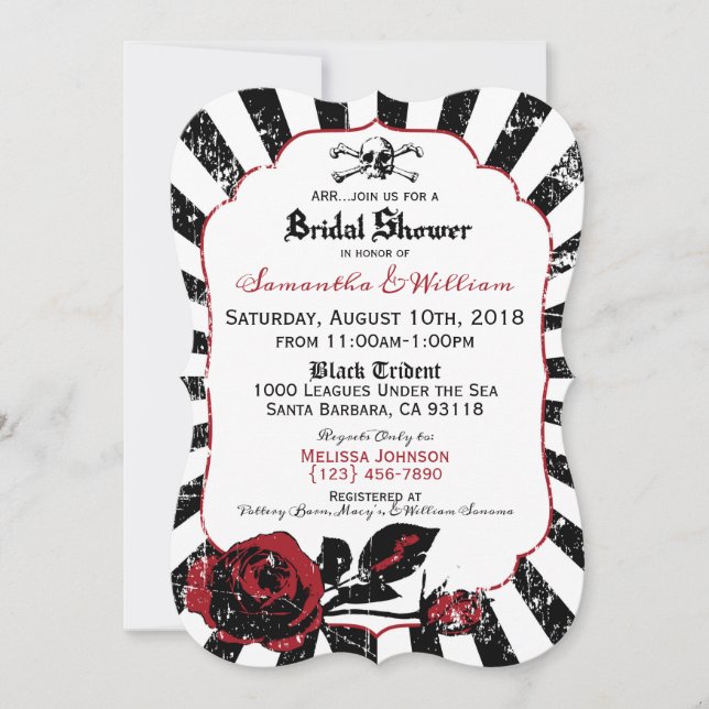 Pirate Wedding Goth Roses Bridal Shower Invitation (Front)