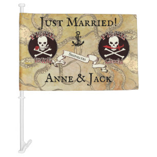 Pirate Wedding Just Married Car Flag