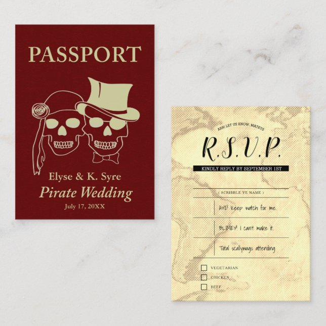 pirate wedding rsvp inserts (Front/Back)