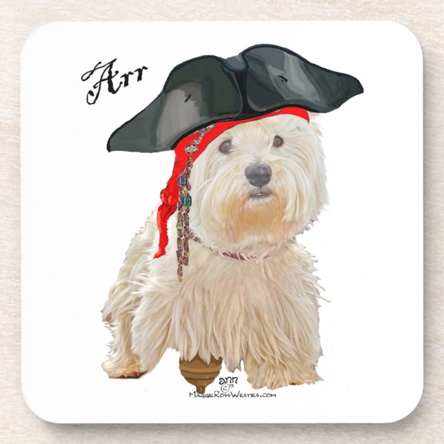 Pirate Westie Drink Coaster (Front)