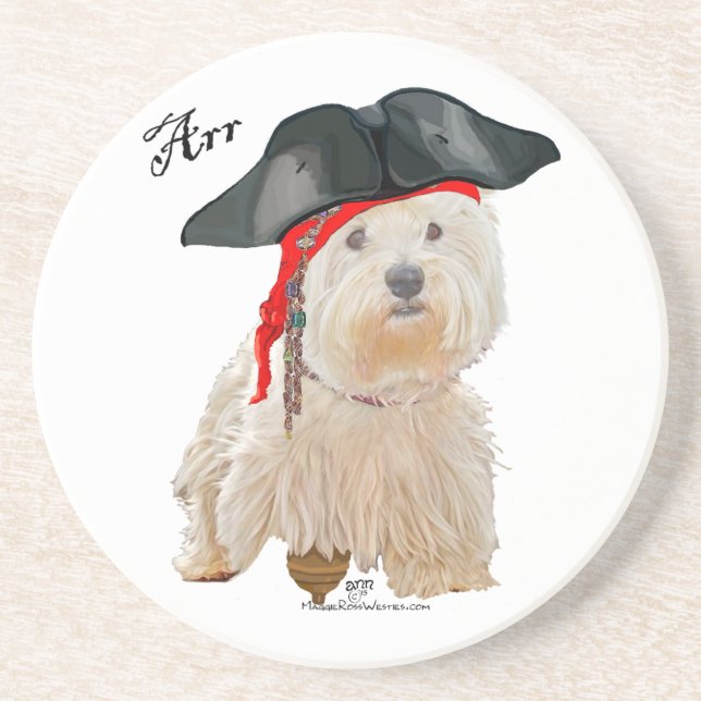 Pirate Westie Drink Coaster (Front)