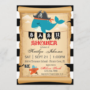 Pirate Whale and Starfish Baby Shower Invitation