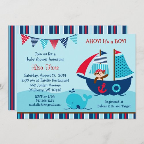Pirate Whale Baby Shower Invitation