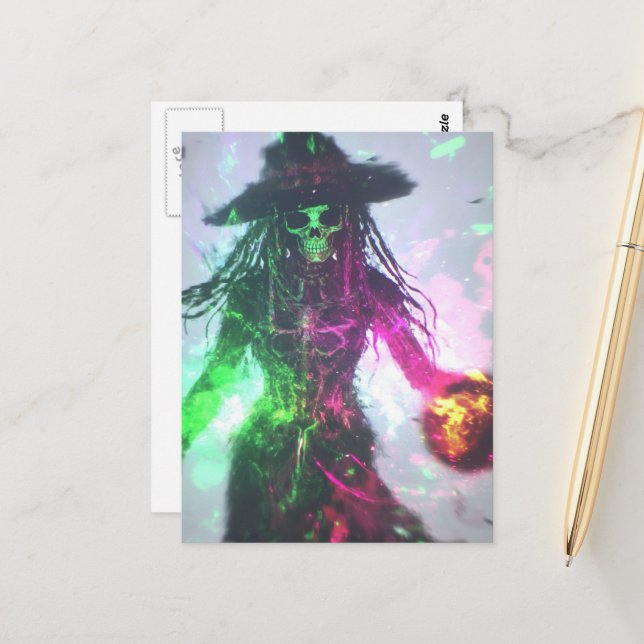 Pirate Witch Skeleton Halloween Postcard (Front/Back In Situ)
