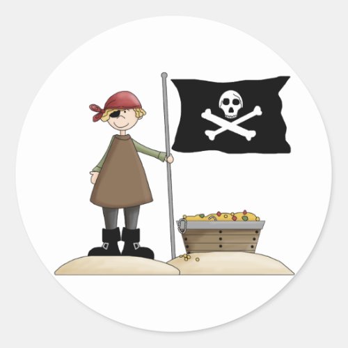 Pirate with his treasure classic round sticker