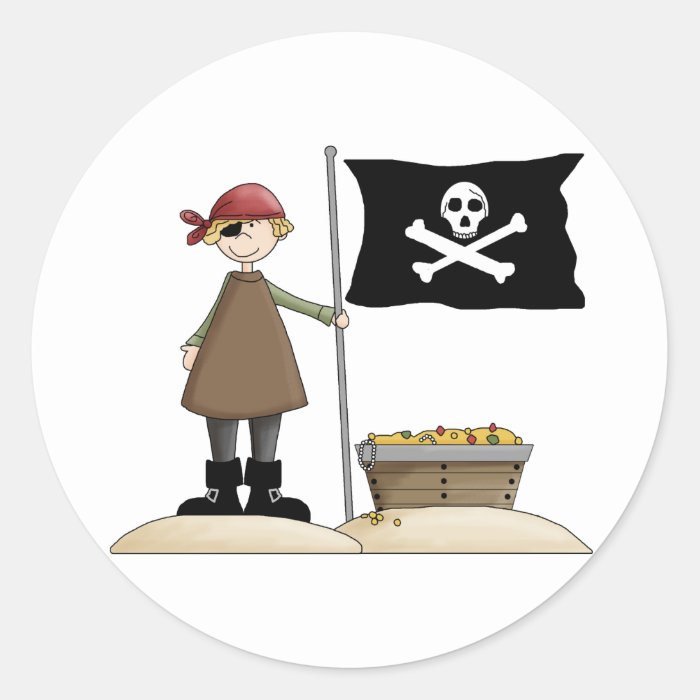 Pirate with his treasure round sticker