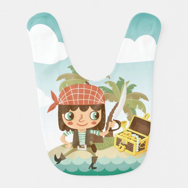 Pirate With Treasure Chest Baby Bib (Front)