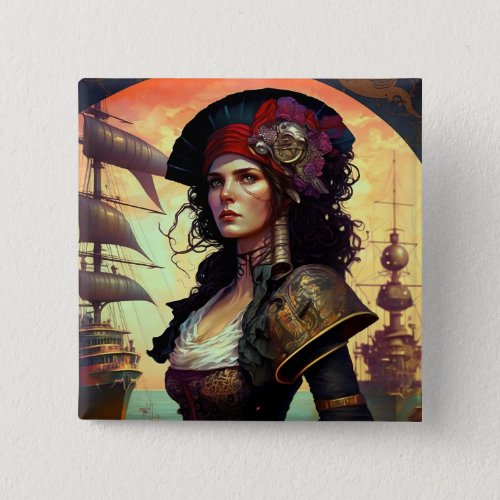 Pirate Woman Fantasy Art Button
