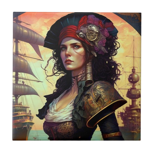 Pirate Woman Fantasy Art Ceramic Tile (Front)