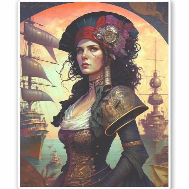 Pirate Woman Fantasy Art Sticker (Front)