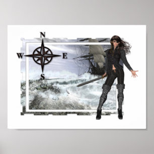 Pirate Woman with Rough Waters Poster Print 2