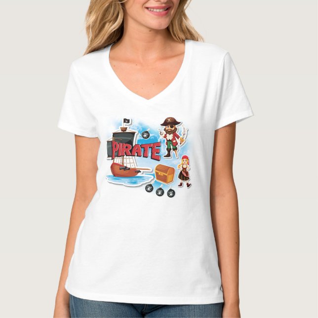 Pirate Women V-Shirt T-Shirt (Front)