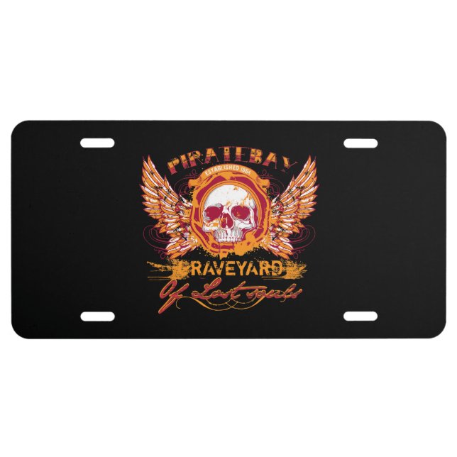 PirateBay Graveyard Of Lost Souls Skull Wings License Plate (Front)