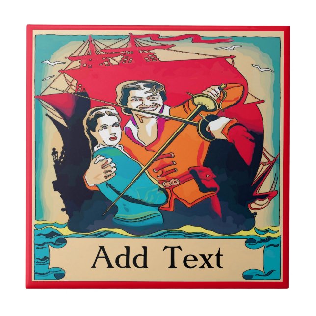 Pirates, add text, personalize ceramic tile (Front)