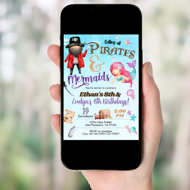 Pirates and Mermaid Birthday Invitation (Front Digital)