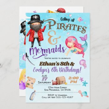 Pirates And Mermaid Birthday Invitation by WhirlibirdExpress at Zazzle