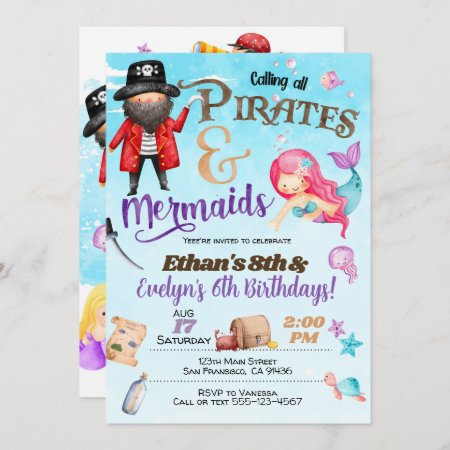 Pirates And Mermaid Birthday Invitation