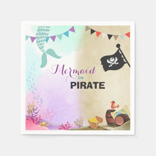 Pirates and Mermaids Birthday Party Paper Napkins (Front)