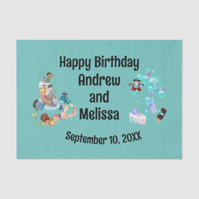 Pirates and Mermaids Birthday Party Tissue Paper (Front)