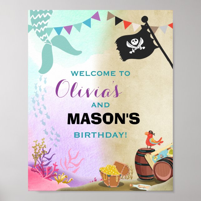Pirates and Mermaids Birthday Welcome Sign (Front)