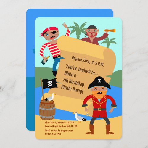 Pirates and treasure map Birthday Party  Invitation