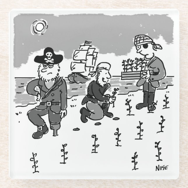 Pirates are Gardening Using a Wooden Leg. Funny Glass Coaster (Front)