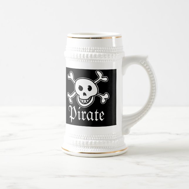Pirates beer mug with skull and cross bones image (Right)