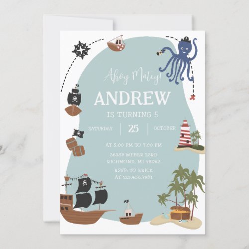 Pirates Birthday Invitation Template Ahoy Matey