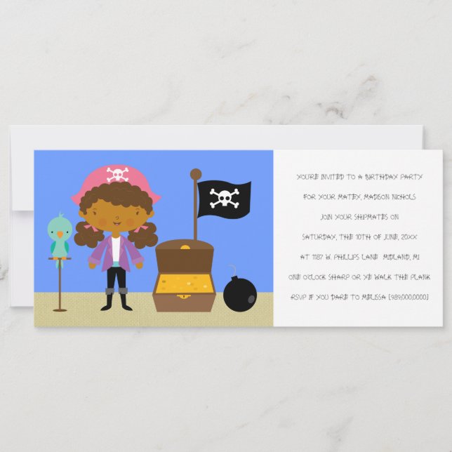 Pirates Birthday Party Invitations (for girls) (Front)