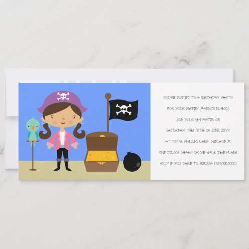 Pirates Birthday Party Invitations for girls