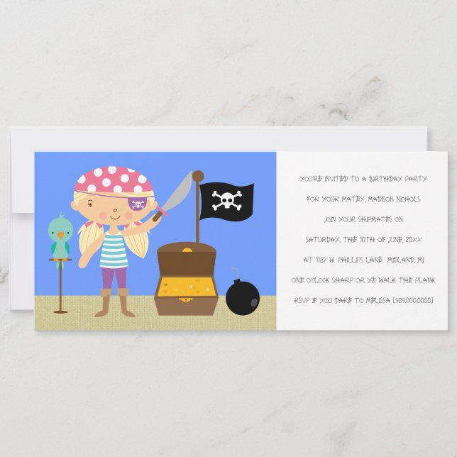 Pirates Birthday Party Invitations (for girls) (Front)
