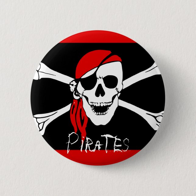 Pirates - Black and Red Pirate Skull Pinback Button (Front)