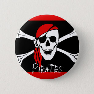 Pirates - Black and Red Pirate Skull Pinback Button