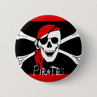 Pirates - Black and Red Pirate Skull Pinback Button