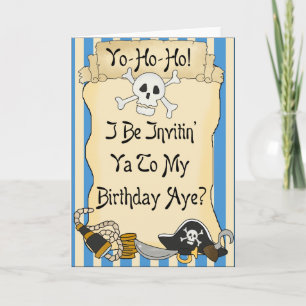 Pirates Blue Yo Ho Ho Pirate Birthday Invites