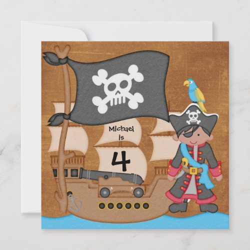 Medium Skin Boy Pirate Ship Birthday Invitations