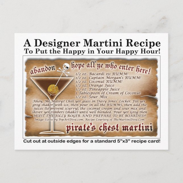 Pirate's Chest Martini Recipe Card Postcard (Front)