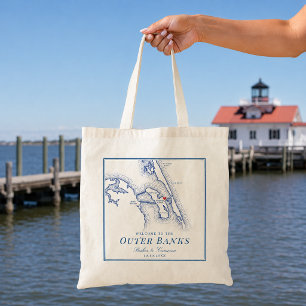 Pirate's Cove Wedding Favor Manteo Outer Banks Map Tote Bag