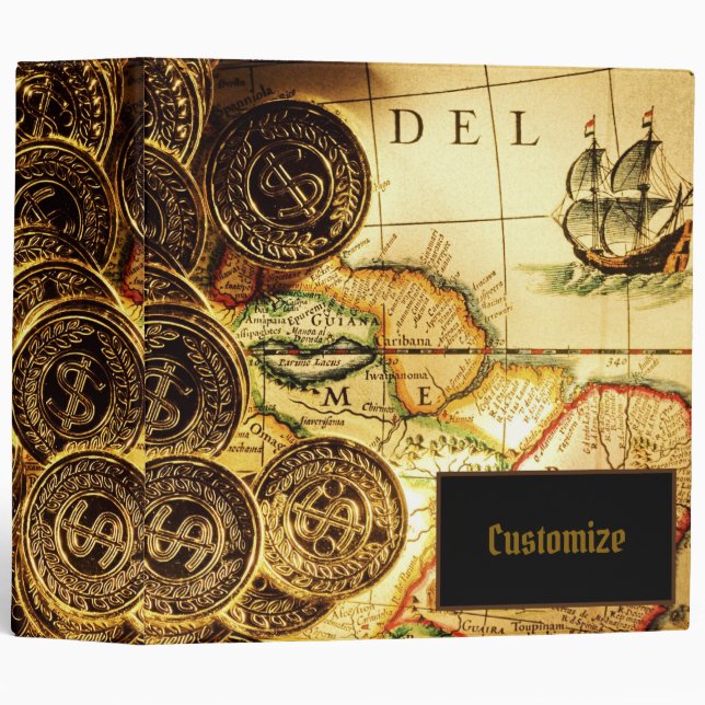 Pirates Gold Treasure Map 3-Ring Binder (Front/Spine)