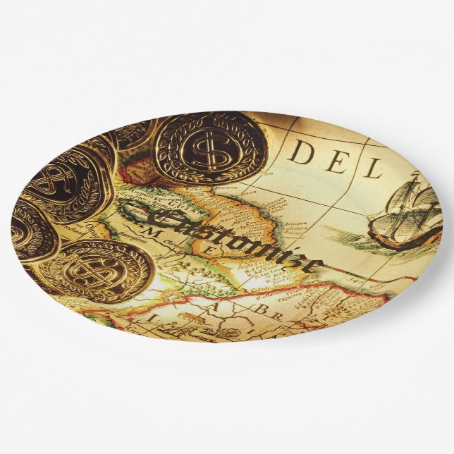 Pirates Gold Treasure Map Paper Plates (Angled)
