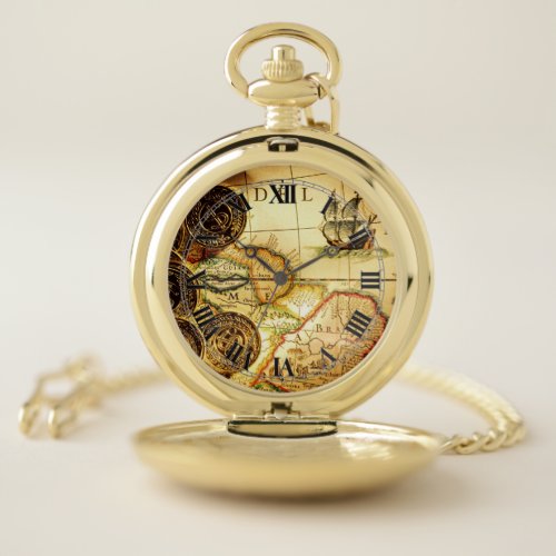 Pirates Gold Treasure Map Pocket Watch