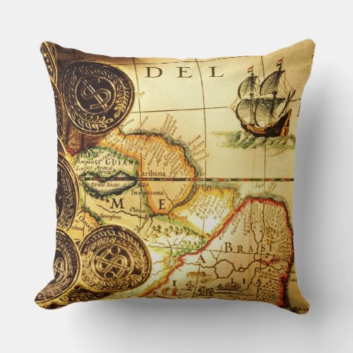 Pirates Gold Treasure Map Throw Pillow