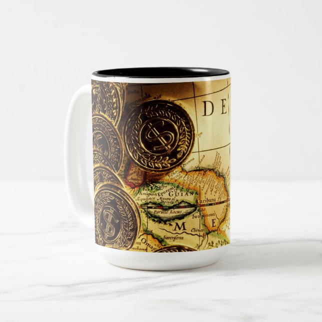 Pirates Gold Treasure Map Two-Tone Coffee Mug (Front Left)