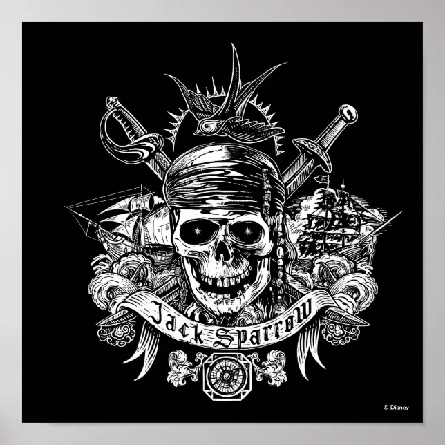 Disney Pirates Of The Caribbean Jack Sparrow Skull Banner Shirt